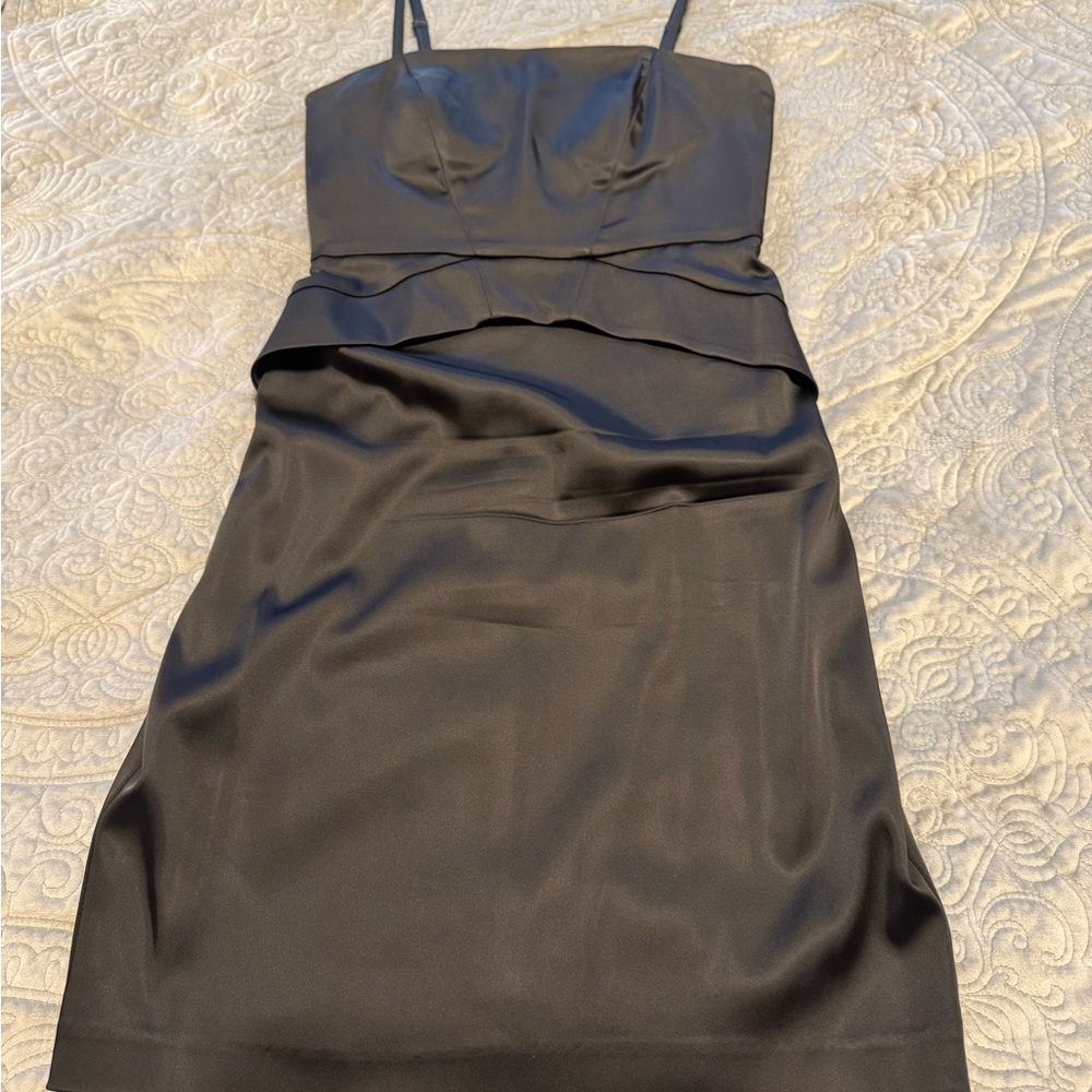 Calvin Klein Elegant Black Satin Sleeveless Dress (strap/less)